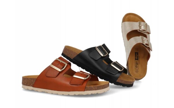 SANDALIA BIO 2 HEBILLAS BASICA PARA SEÑORA EN PIEL VARIOS COLORES 2CM DE ALTURA-FABRICADO EN ESPAÑA