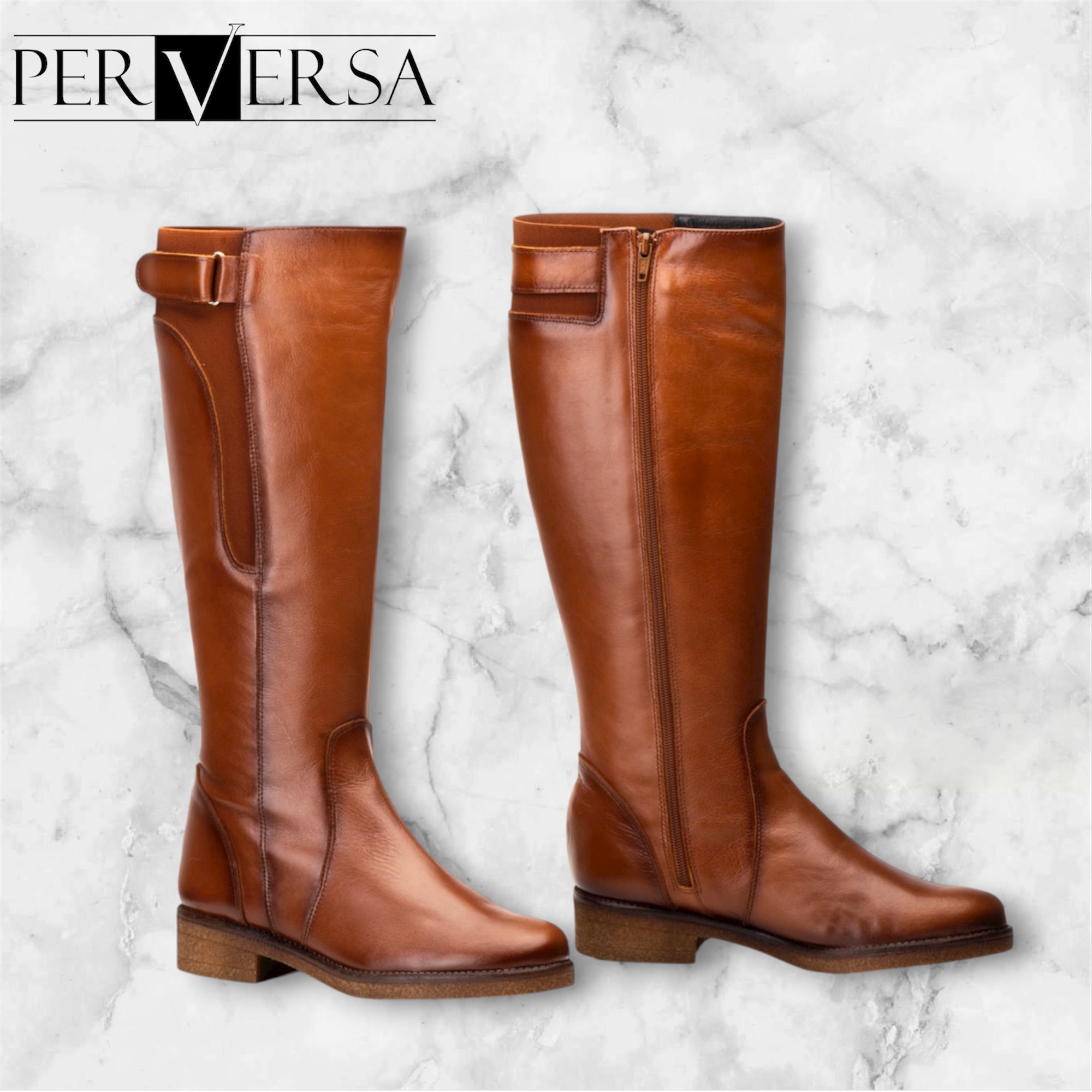1017 Bota en piel de color cuero, fabricada en España tallas 36 al 41.
