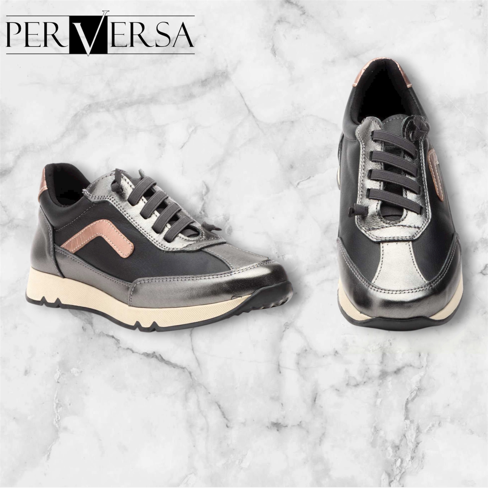 4455 Calzado deportivo casual para señora en piel de color negro, fabricado en España tallas 36 al 41.