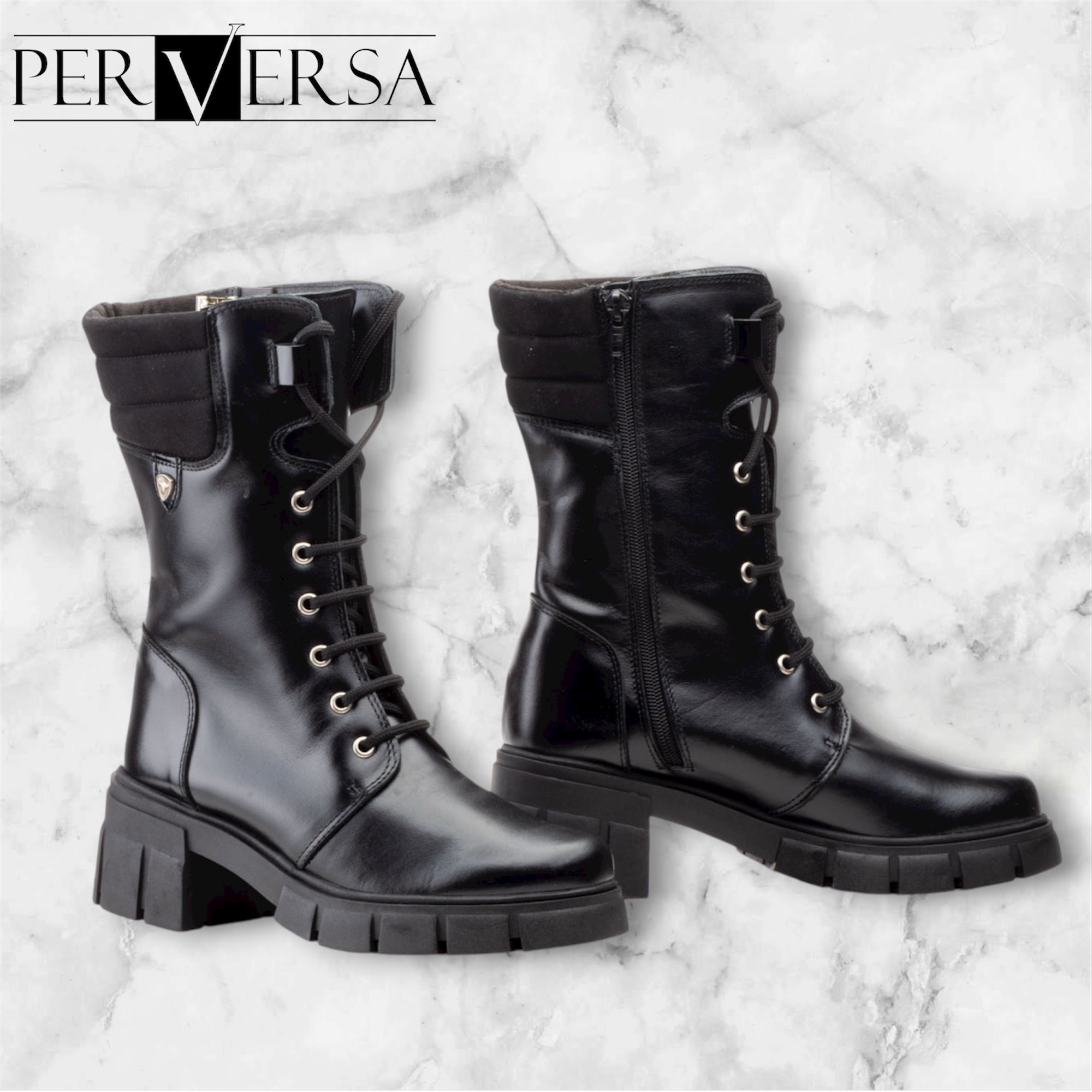 5790 Bota media caña en piel de color negro, fabricada en España tallas 36 al 41.