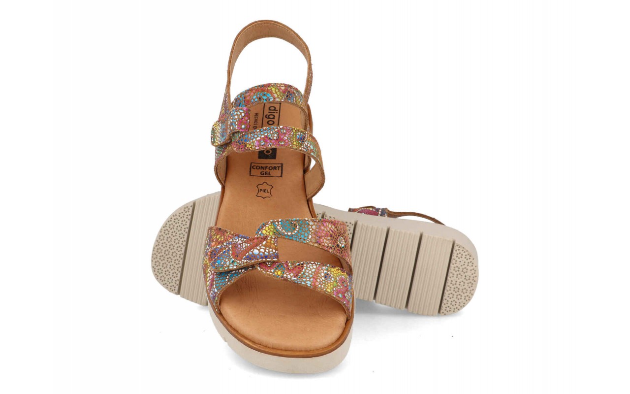 Sandalia de piel cómoda para mujer modelo 455 multicolor con cuña y planta de gel – Fabricada en España 3 Sandalia de piel cómoda para mujer modelo 455 multicolor con cuña y planta de gel – Fabricada en España - Image 3