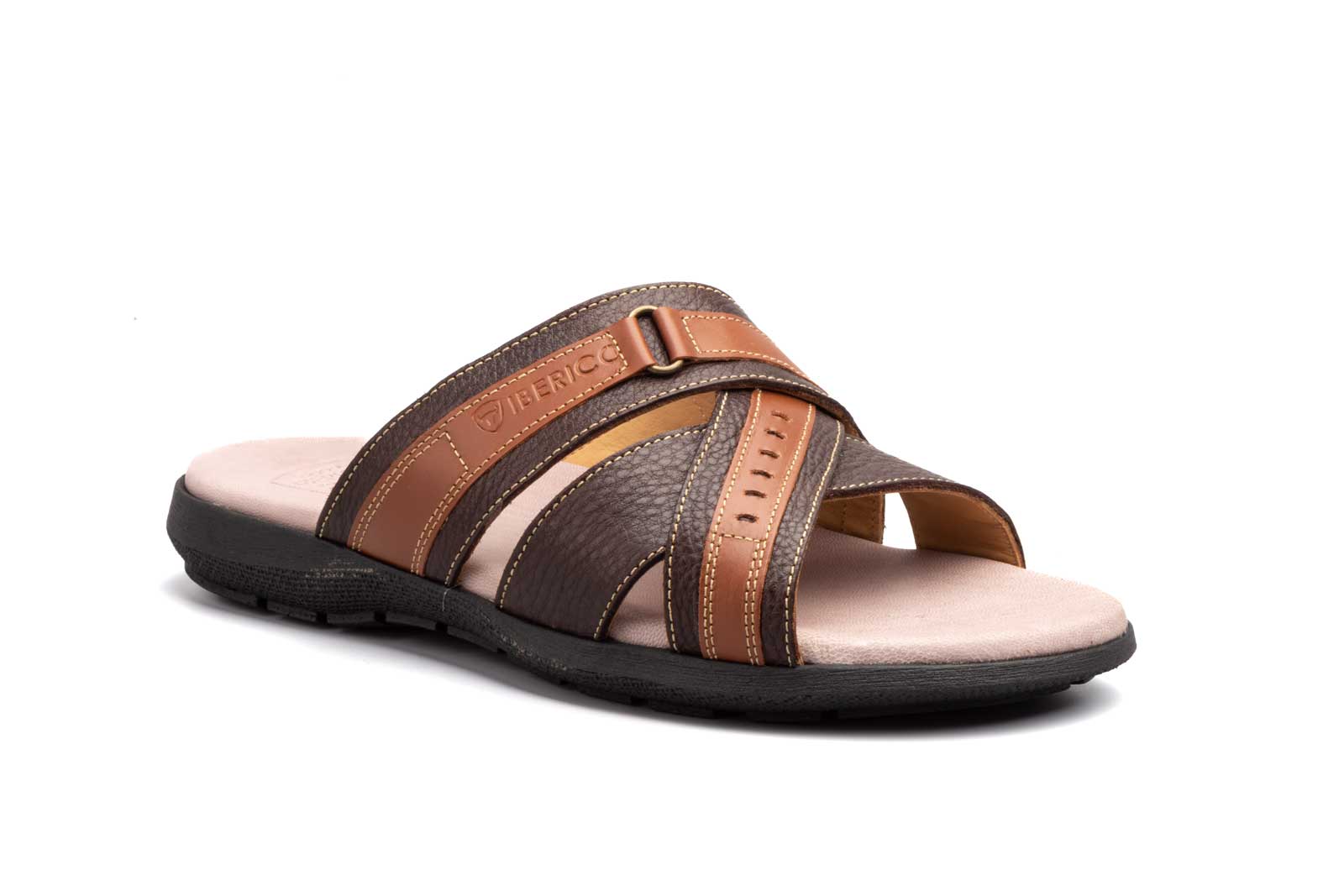 Sandalia de piel para hombre modelo IB-2021 marrón de tiras cruzadas 1 sandalia de piel hombre modelo IB-2021 marrón