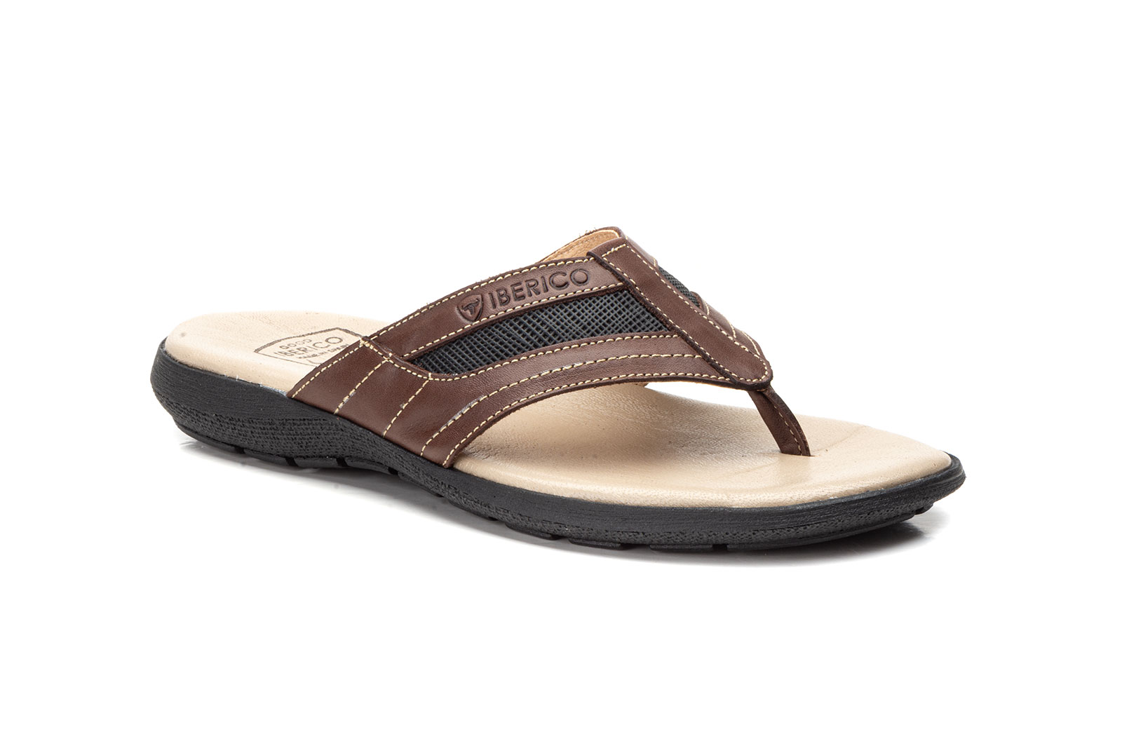 Sandalia de piel para hombre modelo IB-3021 marrón de dedo con planta blanca 1 sandalia de piel hombre modelo IB-3021 marrón