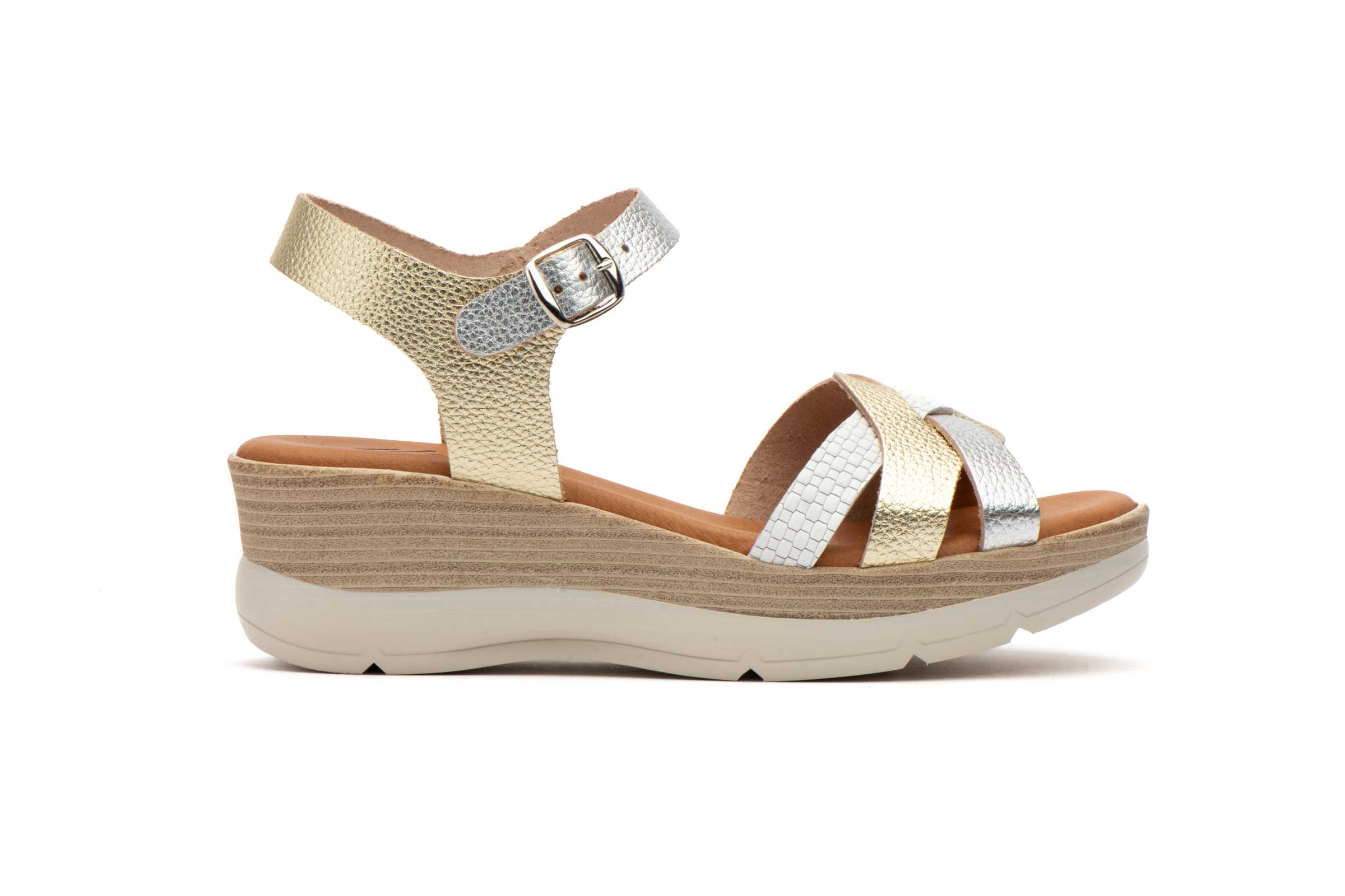 Sandalia de piel para mujer modelo FX-2523 Plata, blanco y platino cómoda y transpirable 5 Sandalia de piel para mujer modelo FX-2523 Plata, blanco y platino cómoda y transpirable - Imagen 5