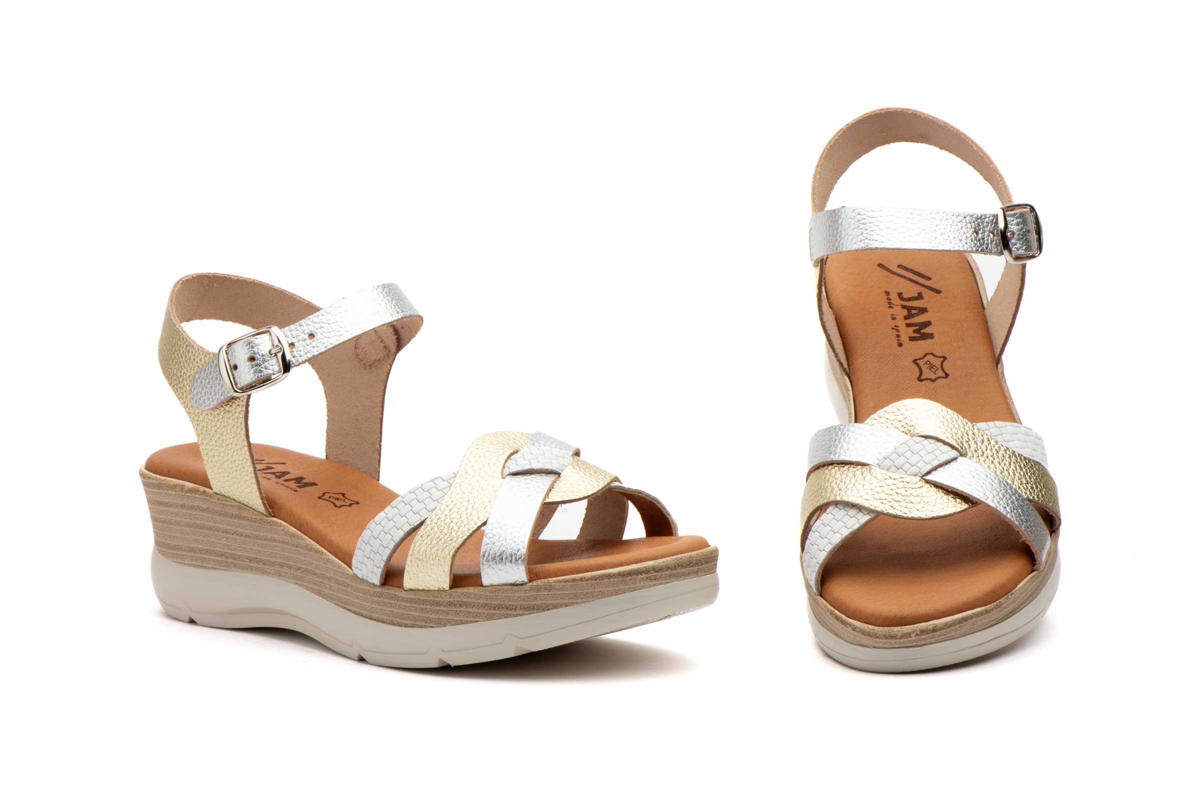 Sandalia de piel para mujer modelo FX-2523 Plata, blanco y platino cómoda y transpirable 2 Sandalia de piel para mujer modelo FX-2523 Plata, blanco y platino cómoda y transpirable - Imagen 2