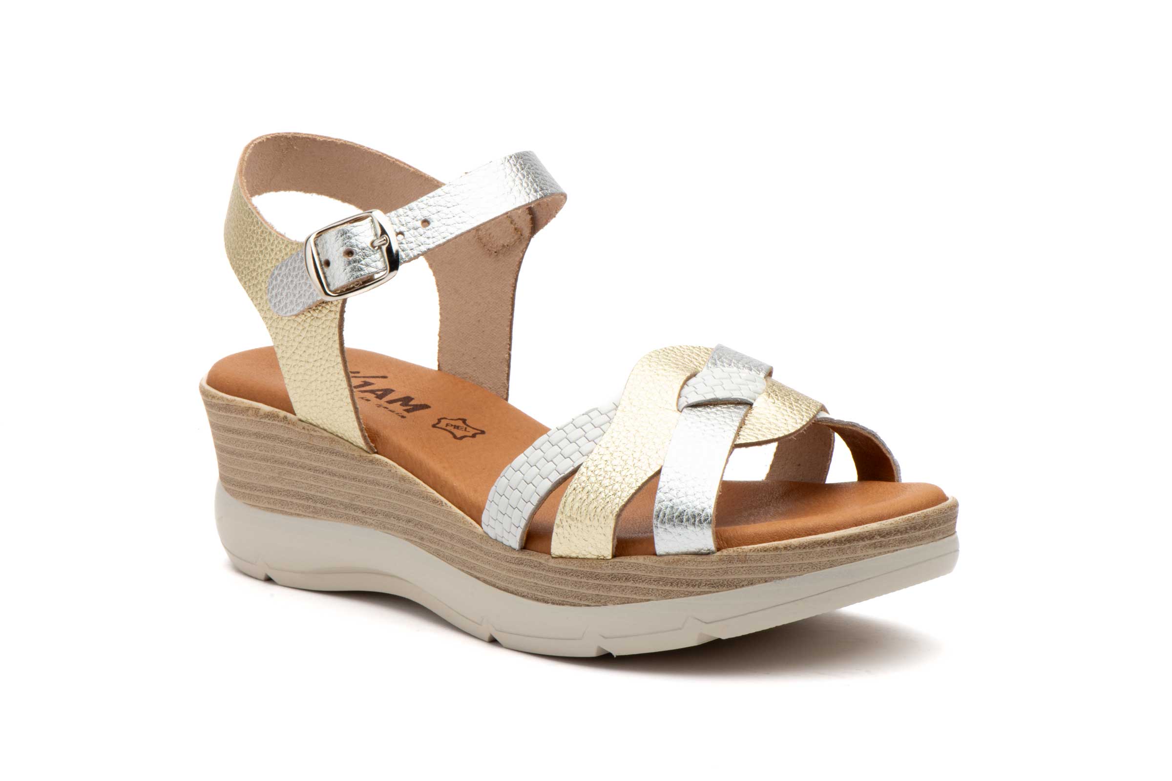 Sandalia de piel para mujer modelo FX-2523 Plata, blanco y platino cómoda y transpirable 1 sandalia piel mujer modelo FX-2523