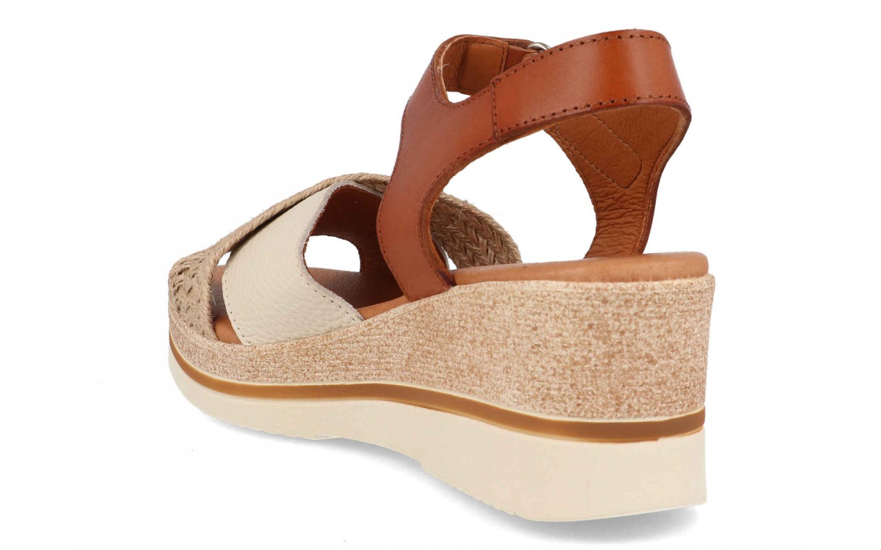 Sandalia de piel cómoda para mujer modelo 663 tiras cruzadas natur cuero y blanco con cuña y planta de gel – Fabricada en España 4 Sandalia de piel cómoda para mujer modelo 663 tiras cruzadas natur cuero y blanco con cuña y planta de gel – Fabricada en España - Image 4